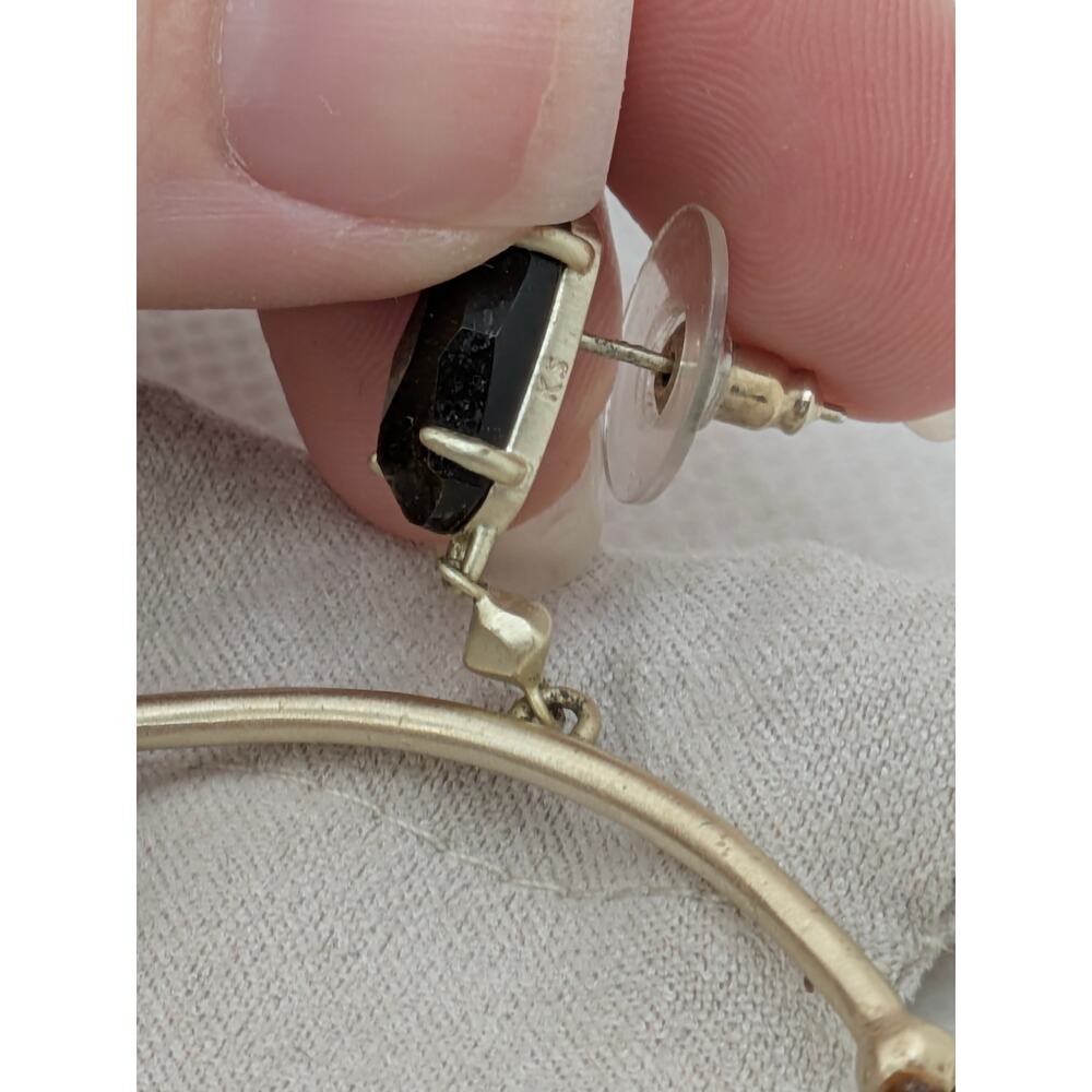KENDRA SCOTT RUSSELL TIGER EYE GOLD HOOP PIERCED EARRINGS!!! - Picture 3 of 3